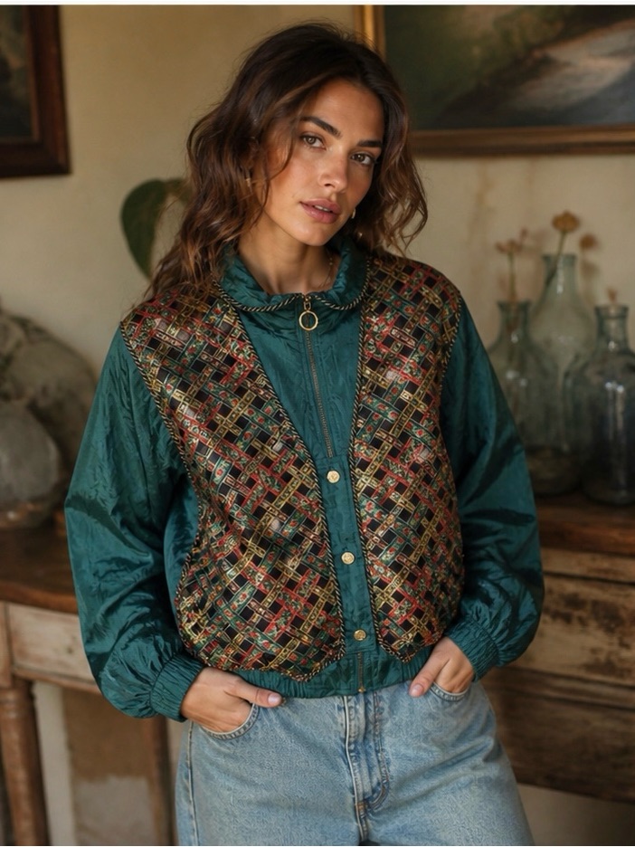 Vintage Lavon Bomber Jacket With Patterned Front